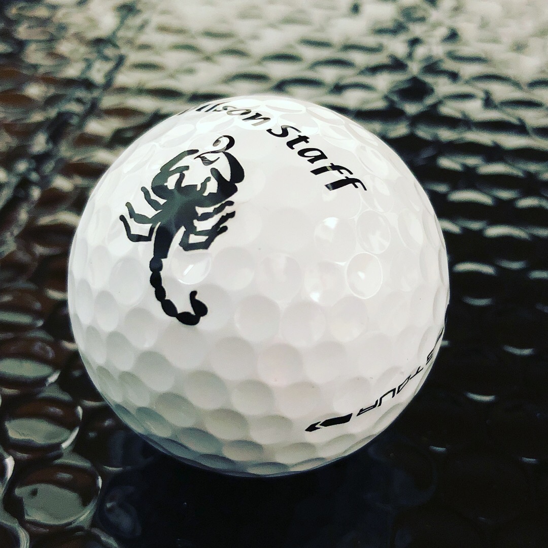 black scorpion on golf ball